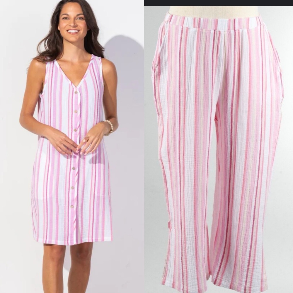 2 pc Escape by HABITAT JETTI dress and CABANA pant in pastel Awning stripe L